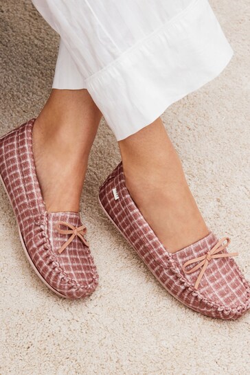 Pink Check Moccasin Slippers