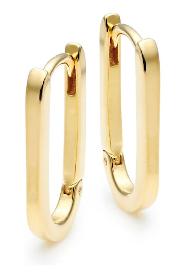 Beaverbrooks Sterling Silver Yellow Gold Plated Rectangular Hoop Earrings