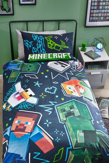 Minecraft Navy Gaming Duvet Cover And Pillowcase Set