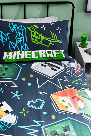 Minecraft Navy Gaming Duvet Cover And Pillowcase Set