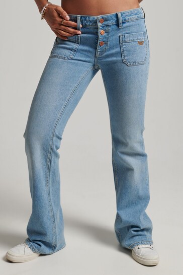 Superdry Light Blue Cotton Vintage Low Rise Slim Flare Jeans