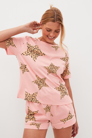Pink Leopard Star Short Sleeve Cotton Pyjama Set