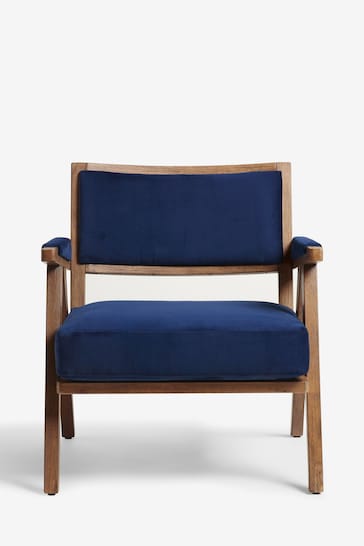 Bronx Frame Soft Velvet Navy Blue Abe Wooden Accent Chair