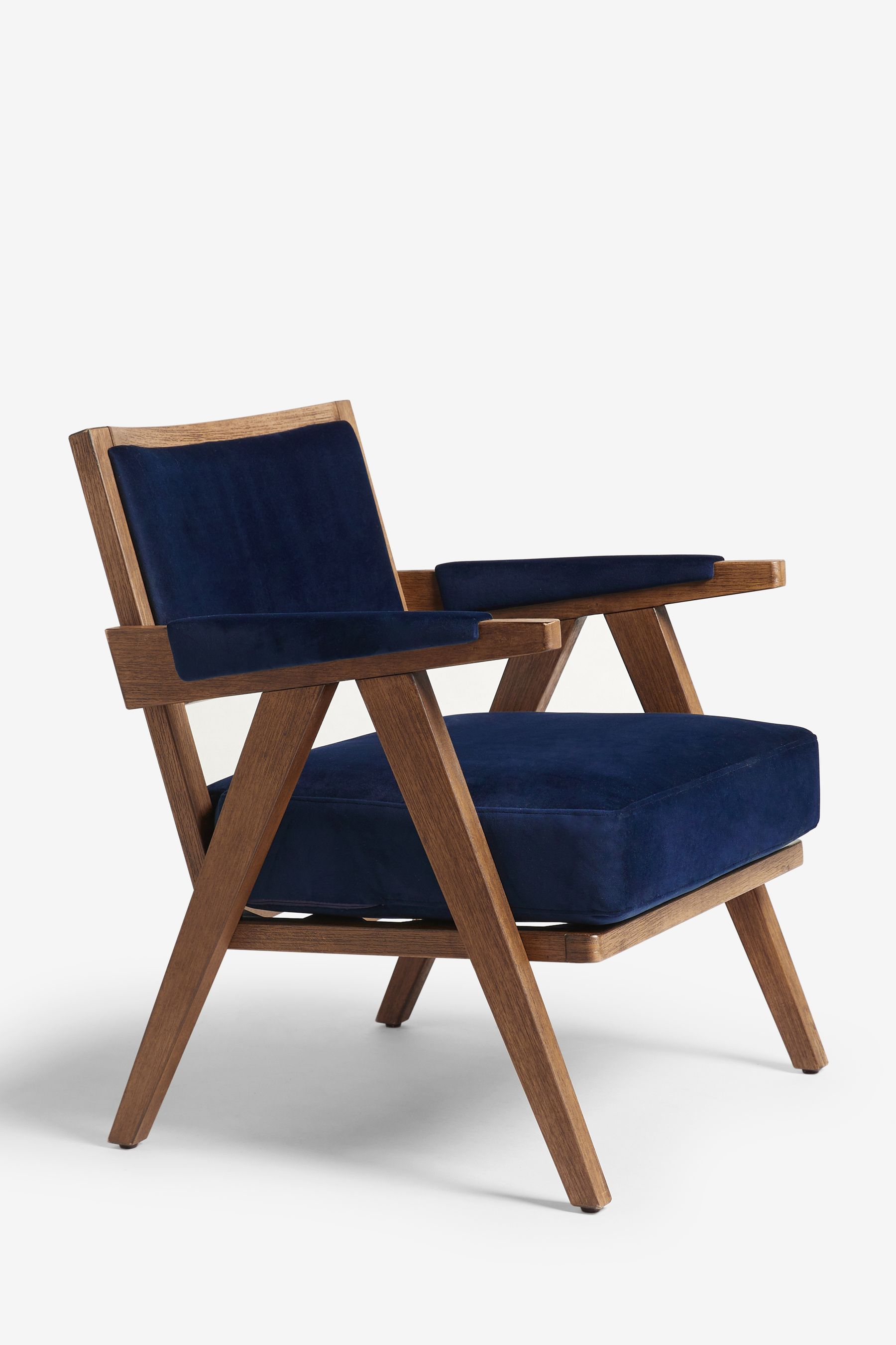 Buy Soft Velvet Navy Blue Abe Wooden Accent Chair from the Next UK