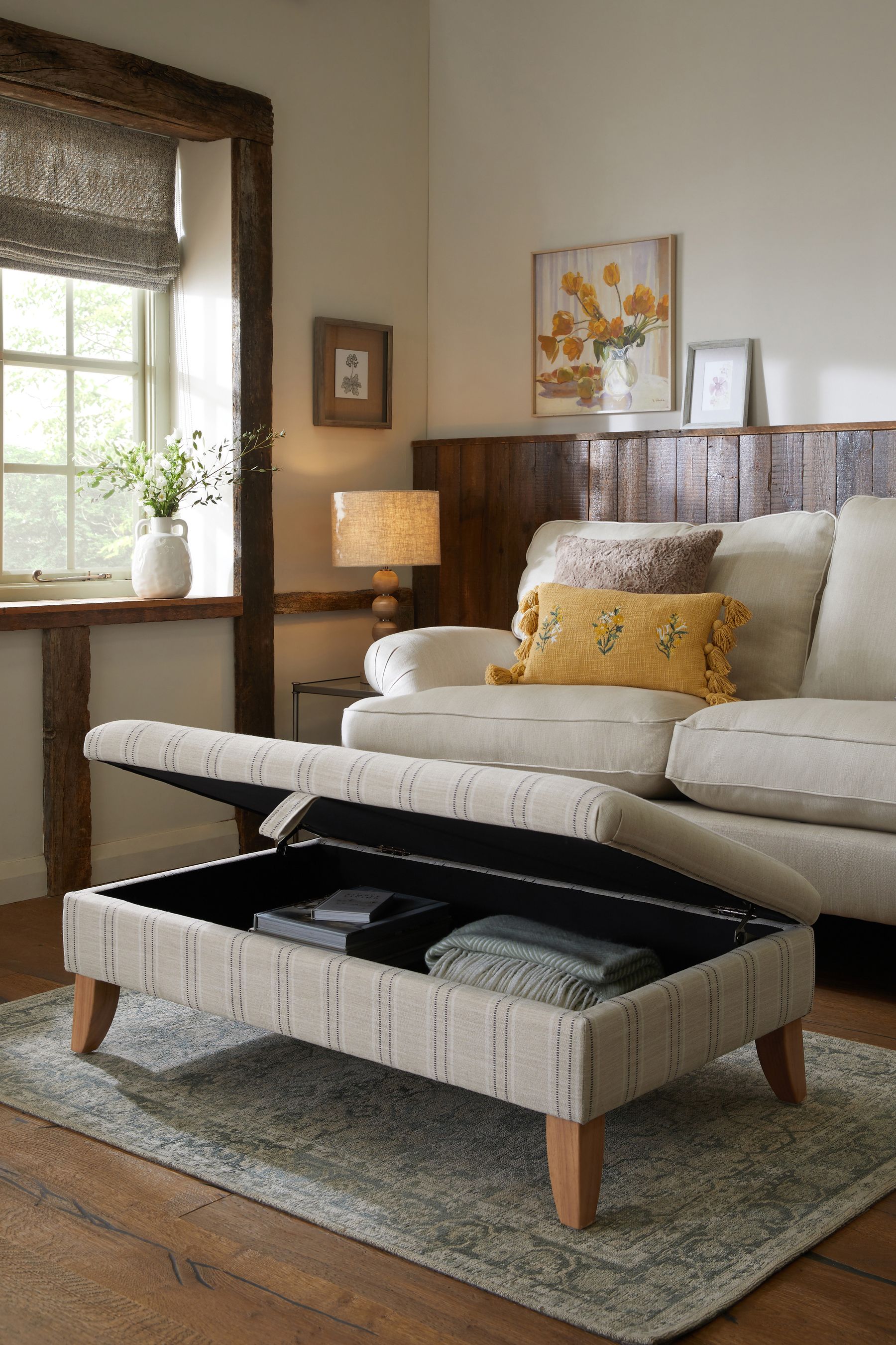 Striped ottoman sales coffee table