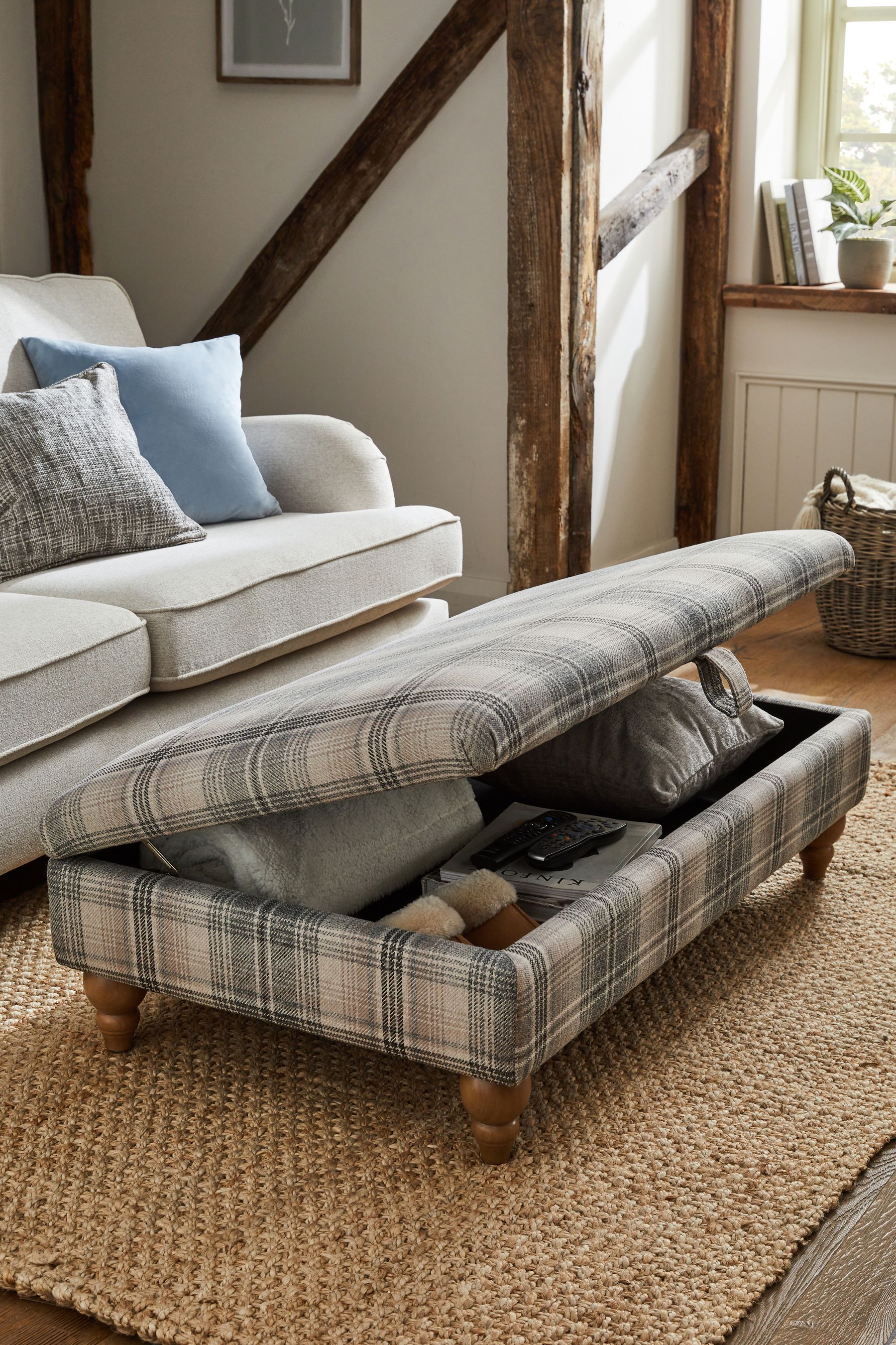 Buy Versatile Check Nevis Grey Large with Storage Stools
