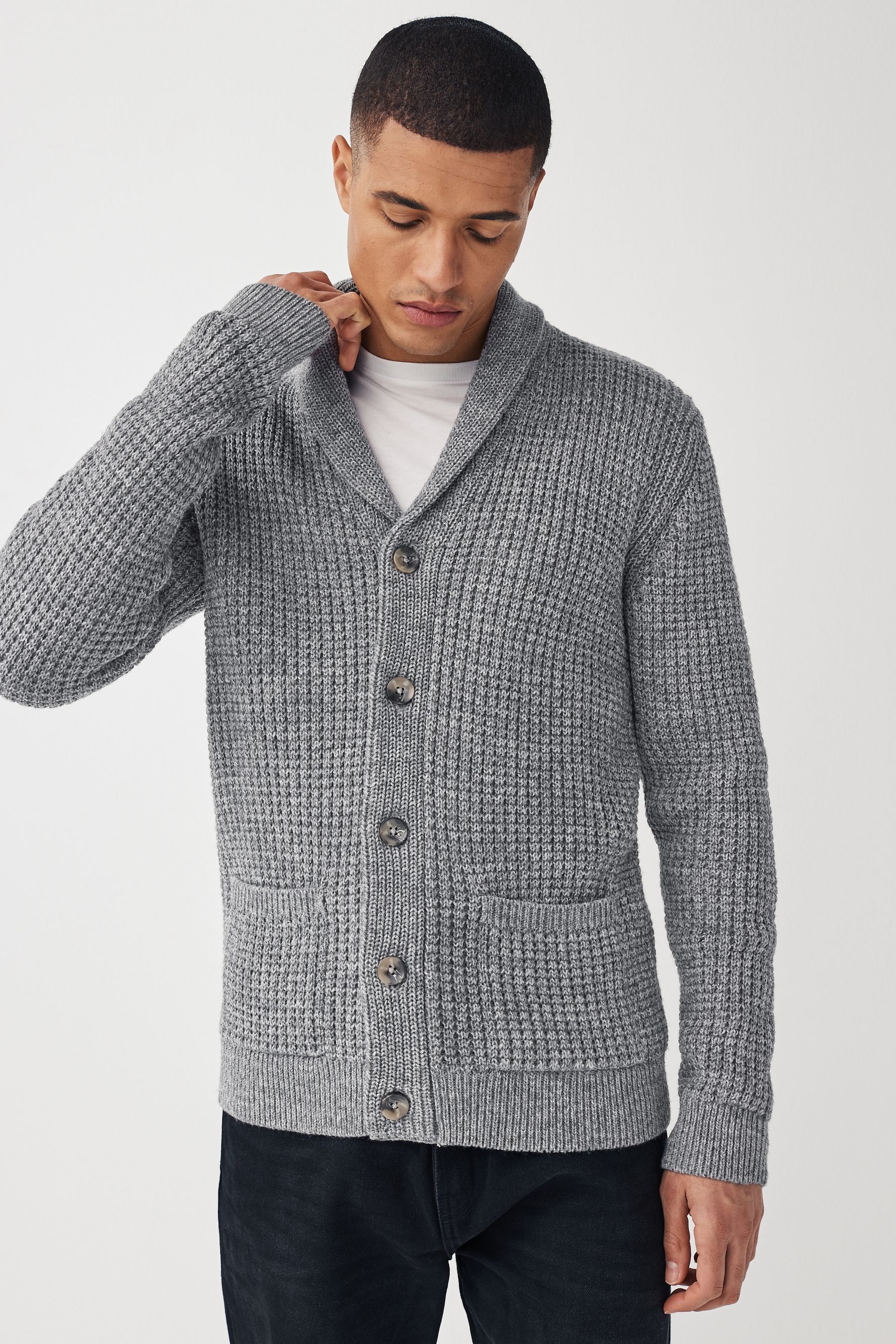Grey waffle cardigan shop