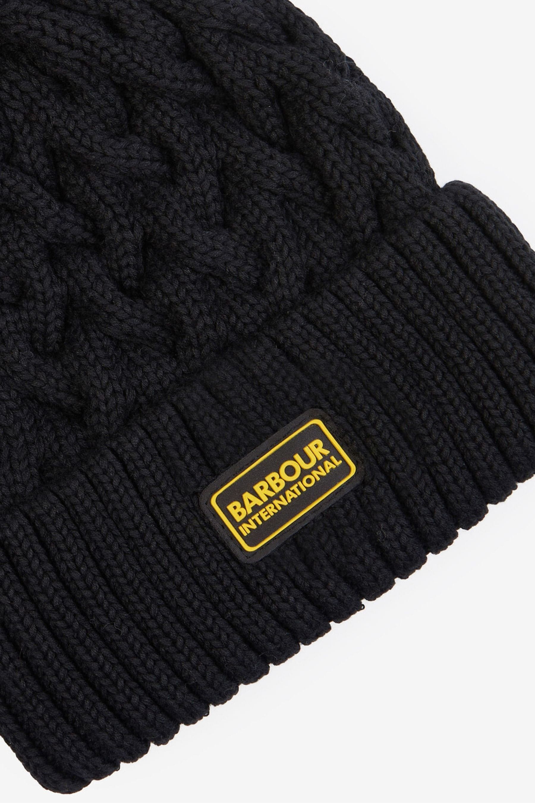 Buy Barbour International Drift Cable Knit Logo Pom Beanie Hat