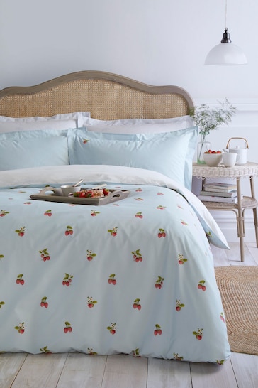 Sophie Allport Blue Strawberries Mist Duvet Cover and Pillowcase Set