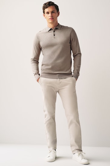 Neutral Regular Knitted Long Sleeve Polo Shirt