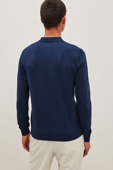 Navy Blue Regular Knitted Long Sleeve Polo Shirt