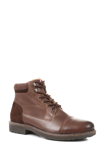 Pavers Brown Lace-Up Leather Ankle Boots