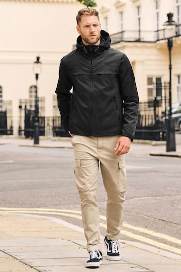 Black Hooded Shower Resistant Jacket