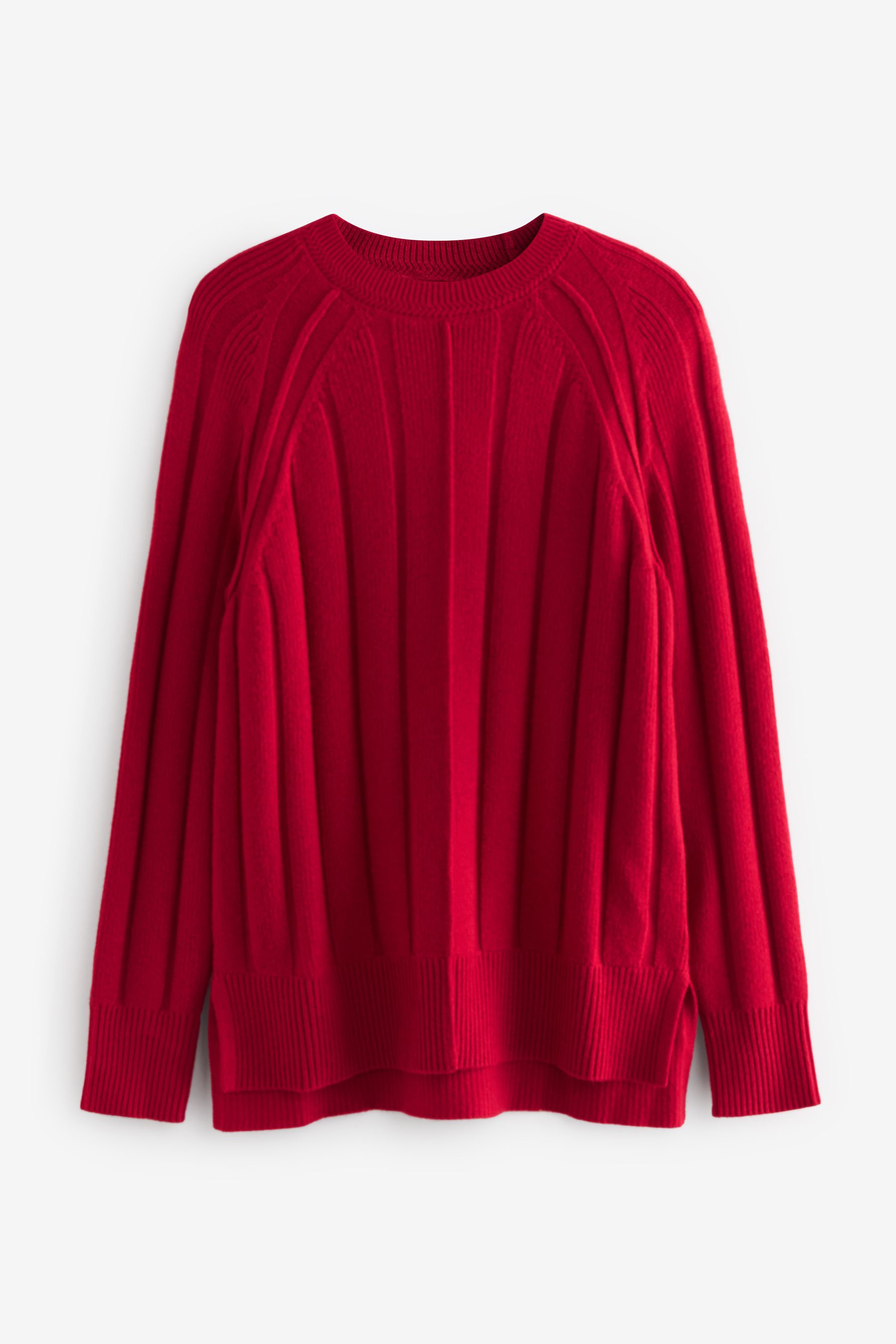 Red Ribbed Crew Neck Jumper