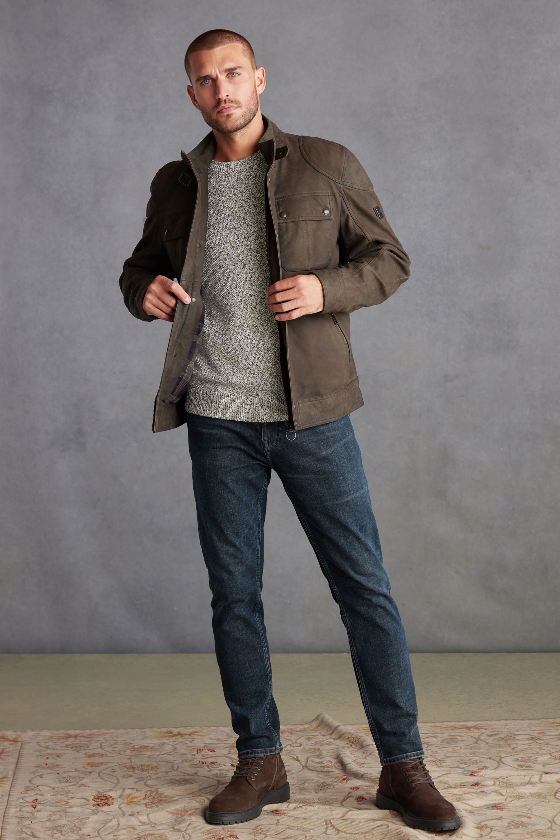 Buy Brown Four Pocket Nubuck Leather Biker Jacket from the Next UK online shop
