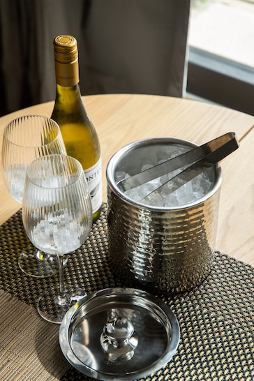 BarCraft Silver Hammered Stainless Steel Ice Bucket & Lid