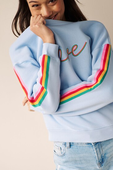 Buy Blue Love Rainbow Sleeve Detail Graphic Sweatshirt from the Next UK  online shop