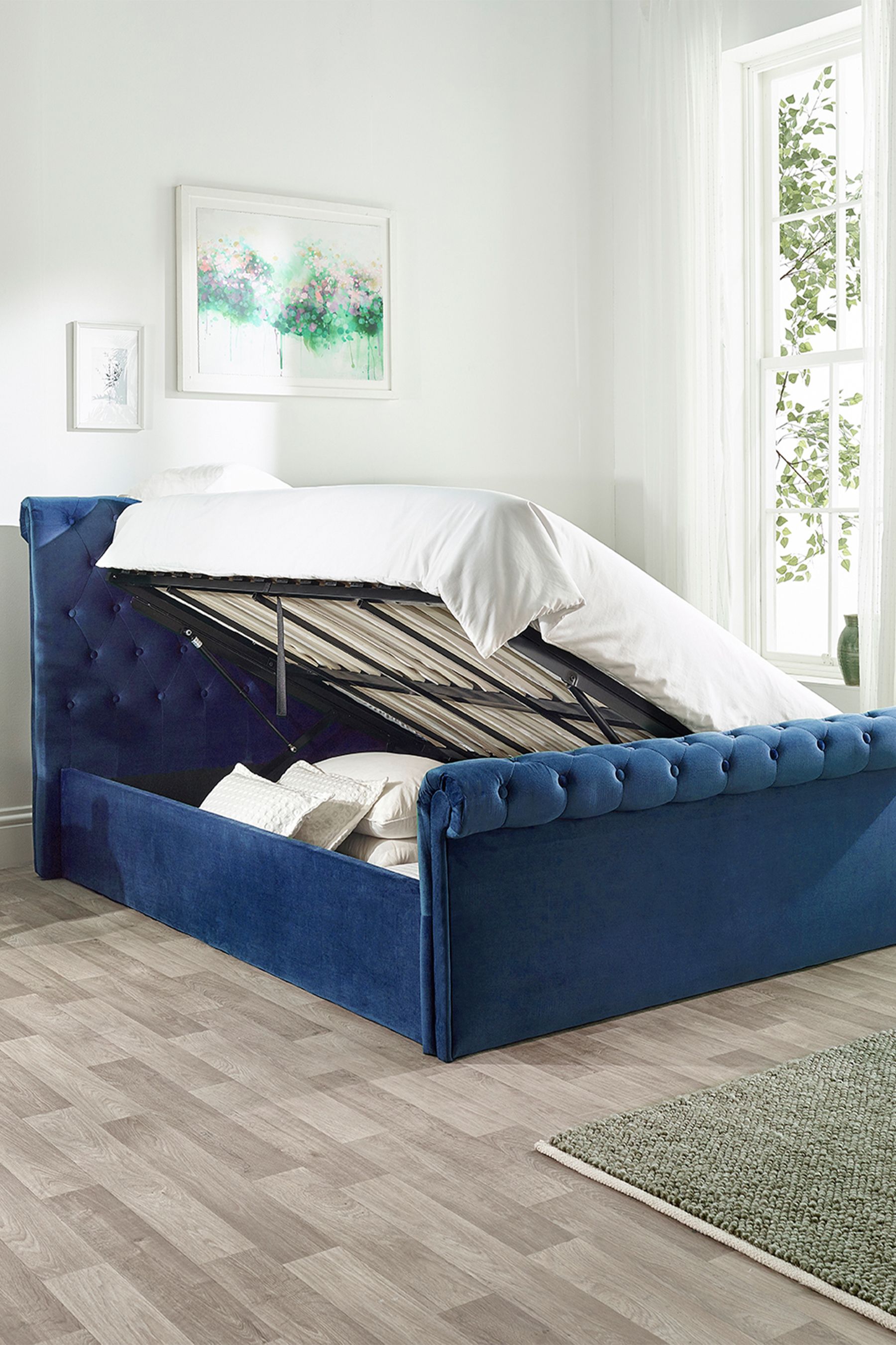 Blue sleigh bed shop king