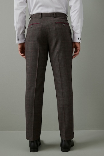 Brown Slim Trimmed Check Suit: Trousers