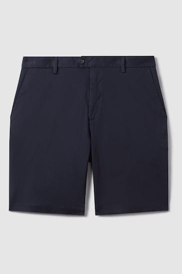 Reiss Navy Wicket Modern Fit Cotton Blend Chino Shorts