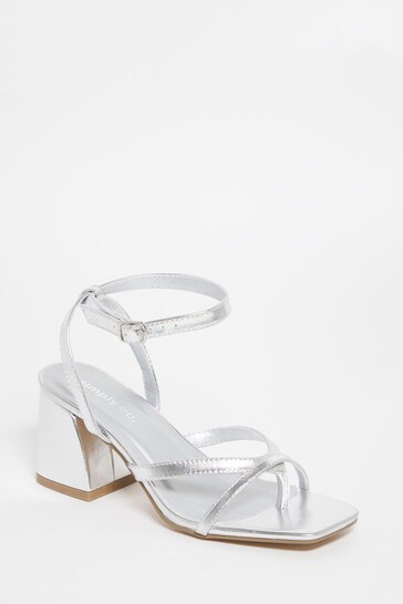 Simply Be Silver Extra Wide Fit Tubular Strappy Sandals