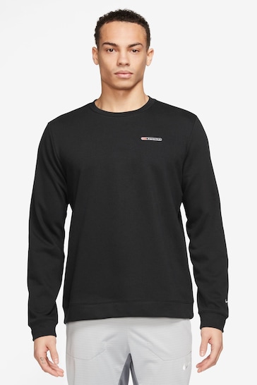 Buy Nike Black Dri-Fit Track Club Fleece Long Sleeve Crew Sweatshirt ...