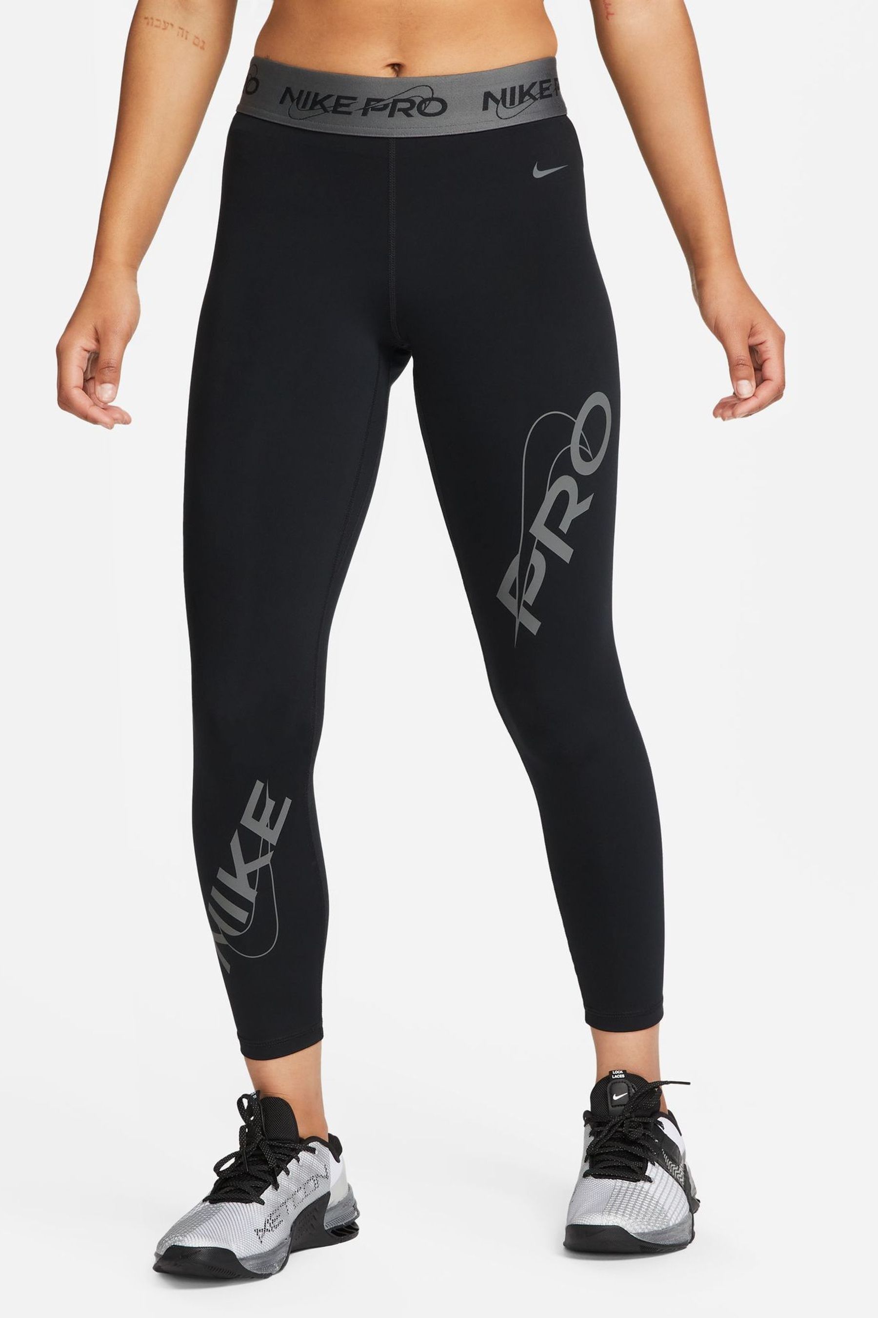 Buy Nike Black Pro Mid Rise 7 8 Graphic Training Leggings from the