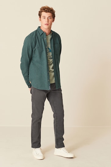 Green Brushed Texture 100% Cotton Long Sleeve Shirt