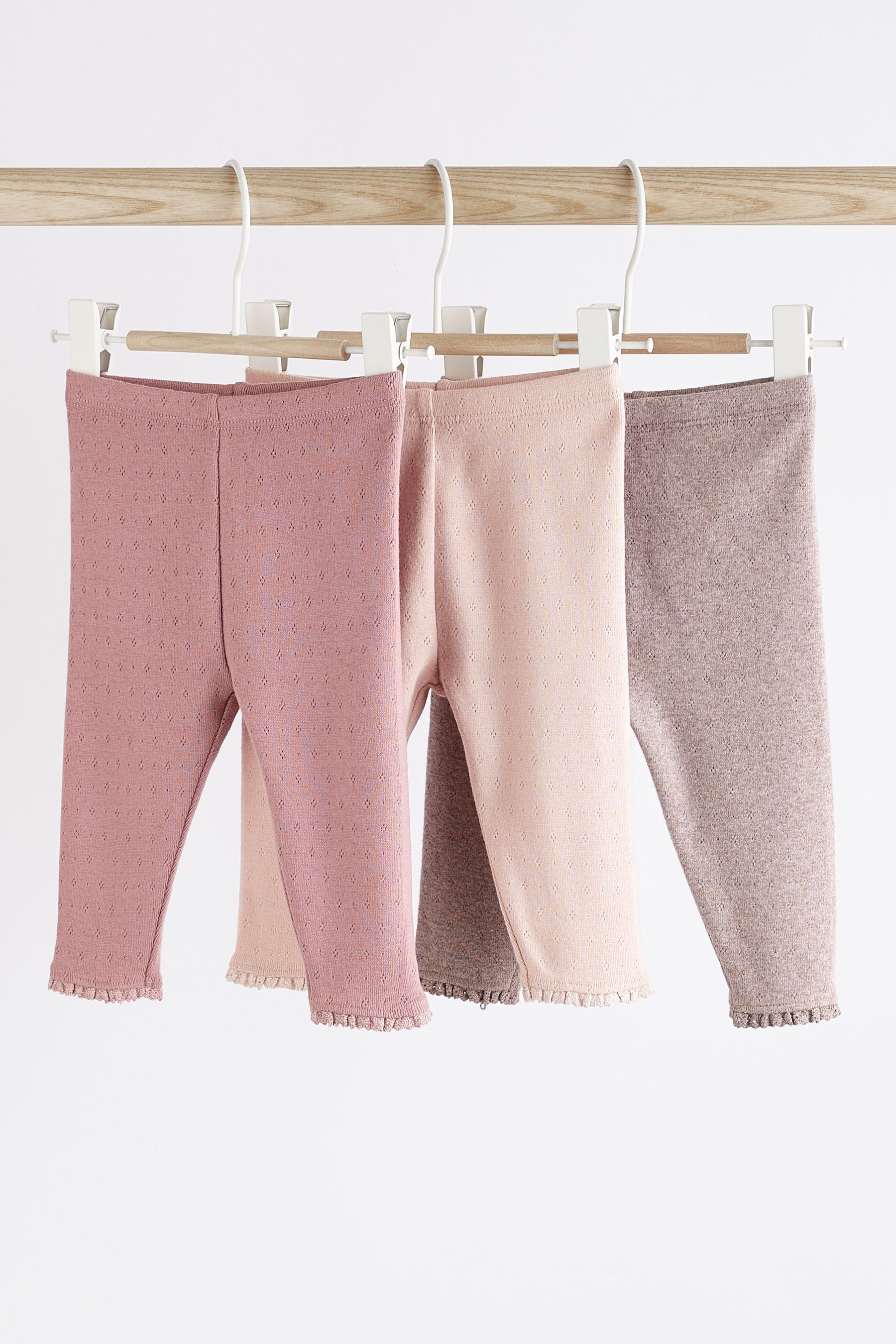Chocolate Brown Pink Pointelle Baby Leggings 3 Pack