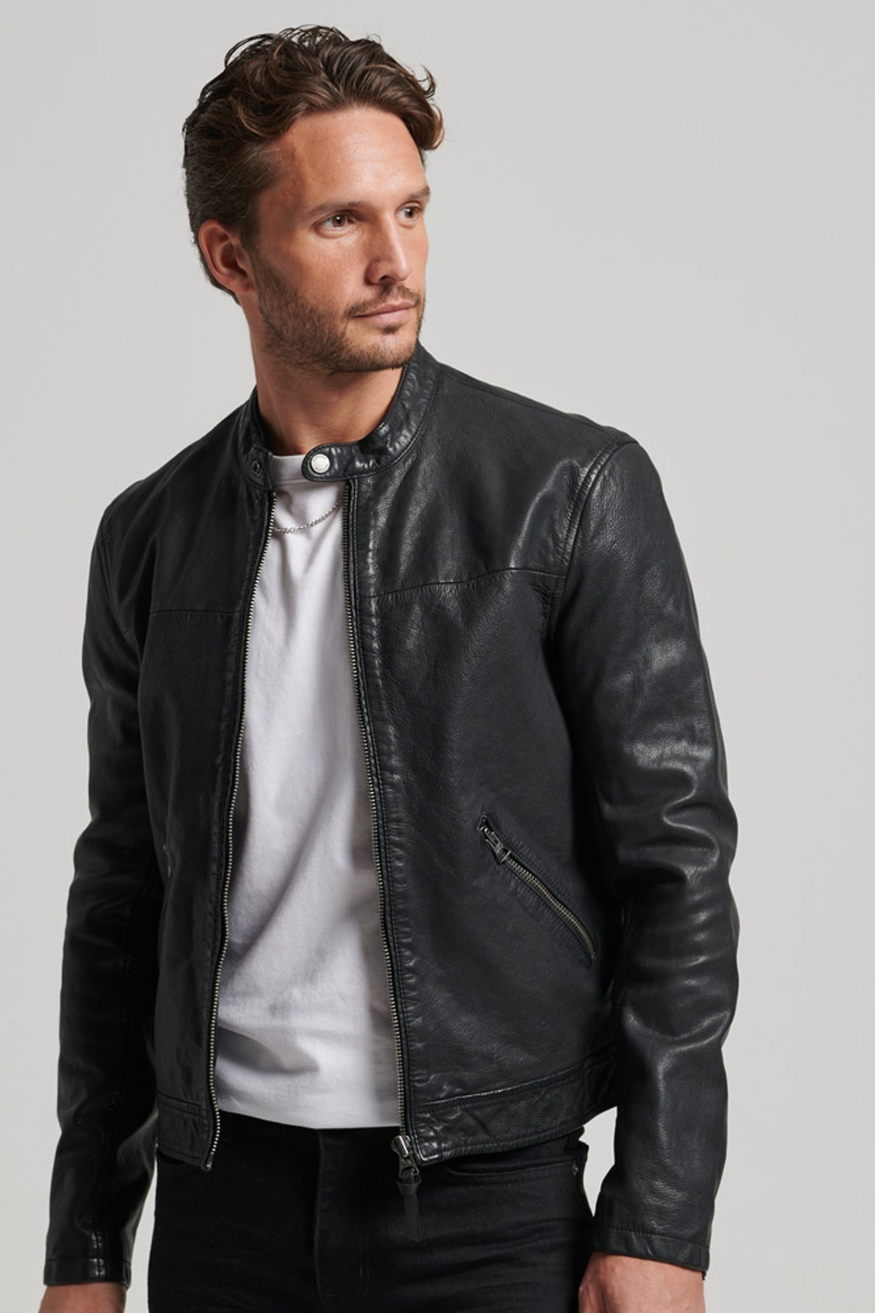 Buy Superdry Black Heritage Leather Sports Racer Jacket from the Next ...