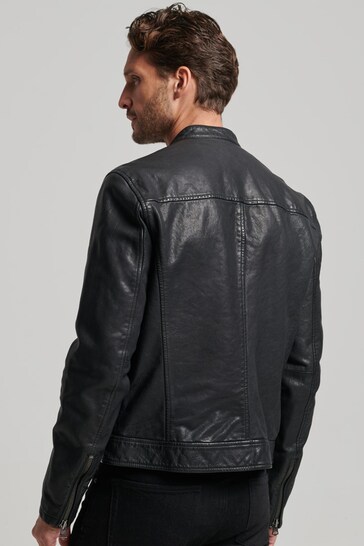 Superdry Black Heritage Leather Sports Racer Jacket