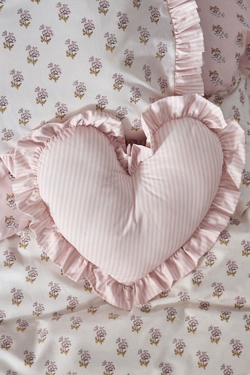 Pink Ruffle Heart Stripe Cushion