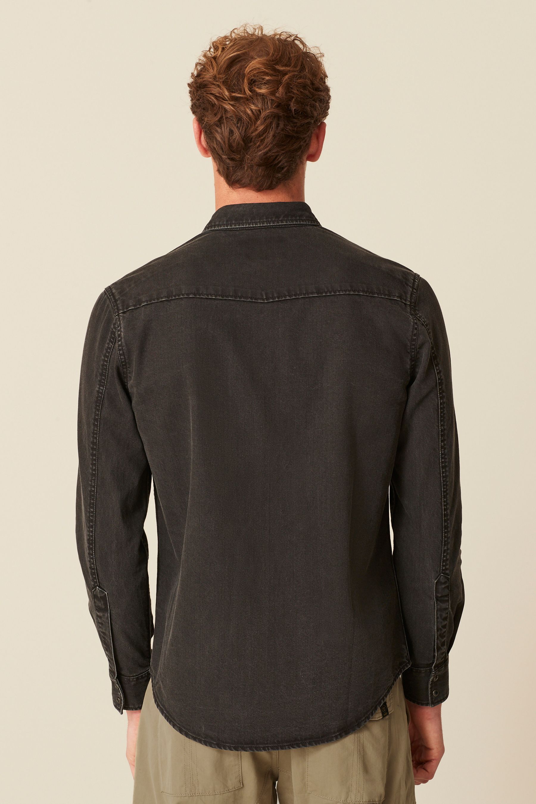 Mens black denim cheap shirt long sleeve