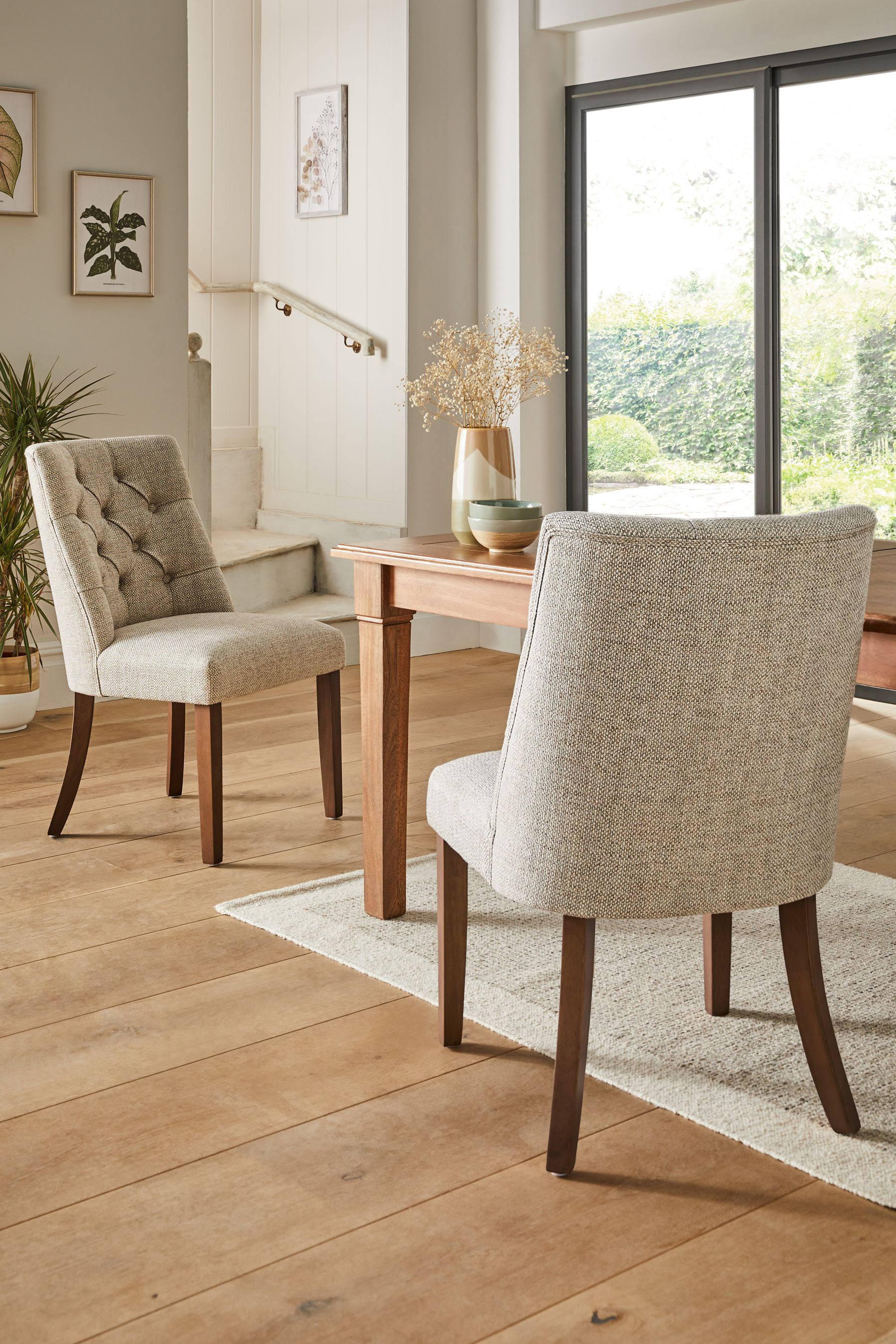 Dark wood shop leg dining chairs
