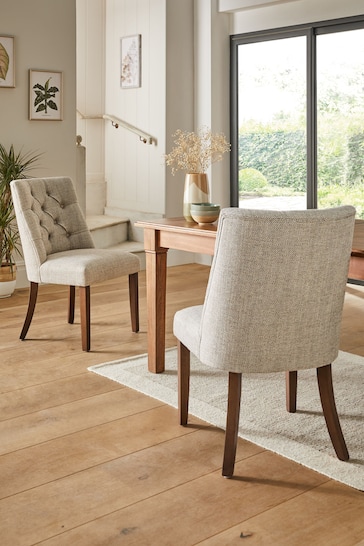 Set of 2 Chunky Weave Mid Natural Wolton Collection Luxe Dark Wood Leg Dining Chairs