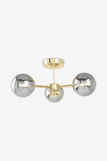 MADE.COM Brass/Smoked Glass Globe Large 3 Light Flush Pendant
