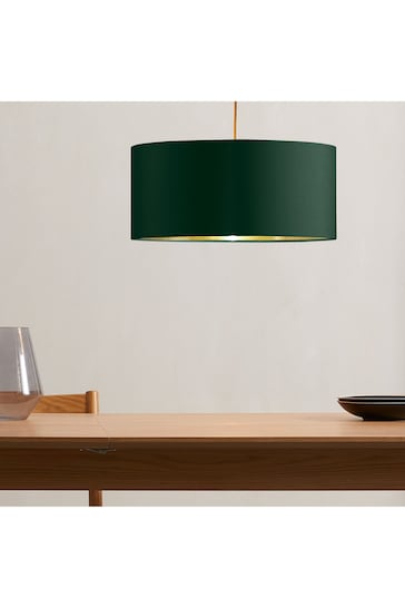 MADE.COM Green and Brushed Brass Oro Pendant Drum Lamp Shade