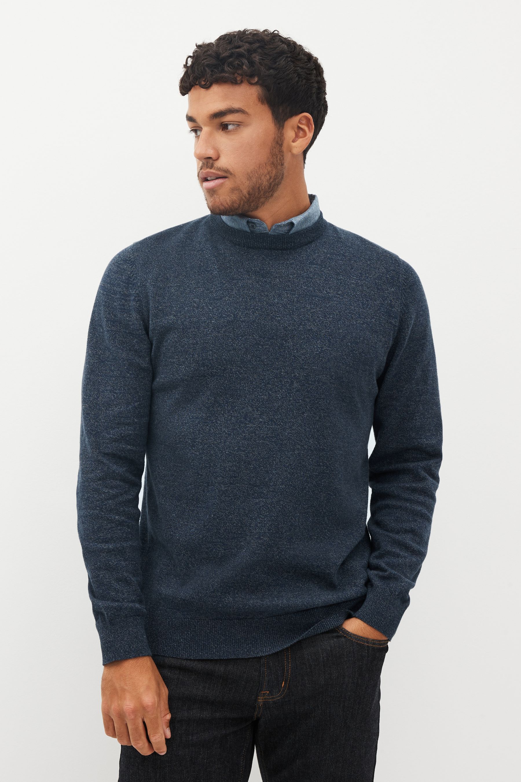 Buy Blue Twist Regular Mock Shirt Knitted Crew Jumper from the