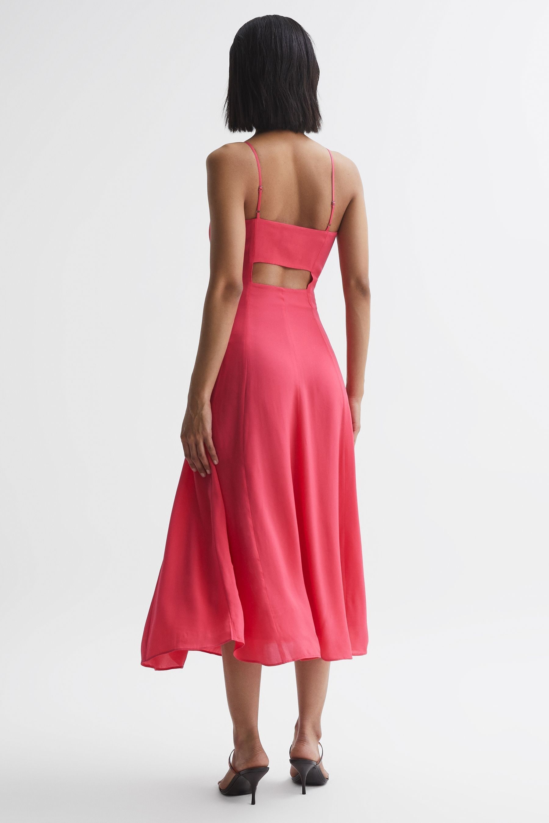 Reiss Coral Bonnie Plain Square Neck Fitted Midi Dress