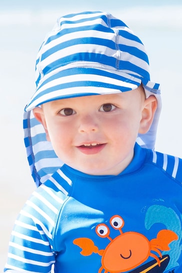 JoJo Maman Bébé Cobalt Stripe Kids' Stripe Flap Sun Protection Hat