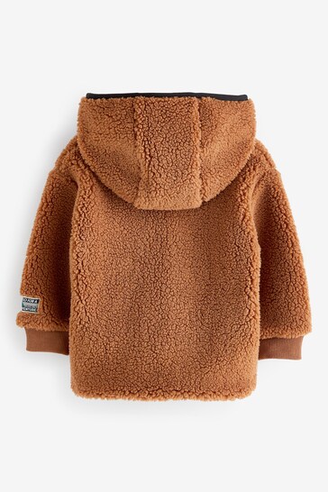 Brown Teddy Borg Fleece Zip Through Hooded Jacket Femme (3mths-7yrs)