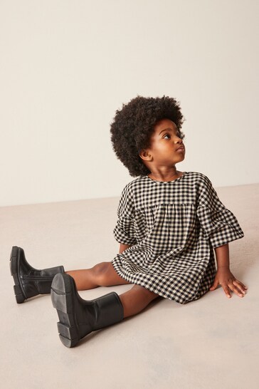 Black Gingham Relaxed Cotton Dress Twill (3mths-8yrs)