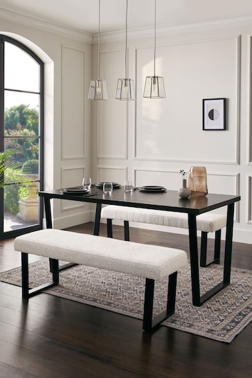 Oyster Natural Casual Bouclé And Black Oak Effect Table And Bench Set