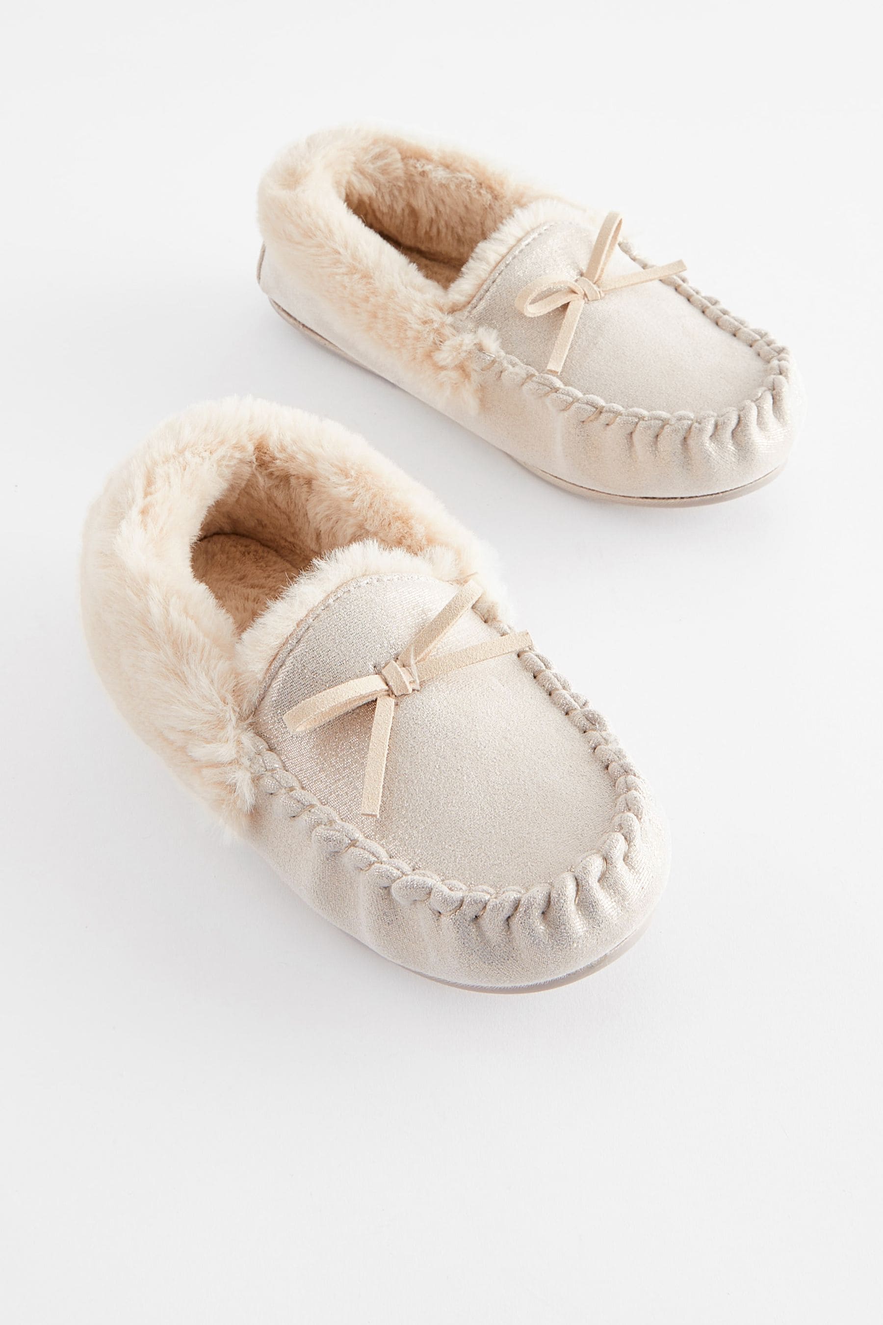 Gold moccasin slippers store