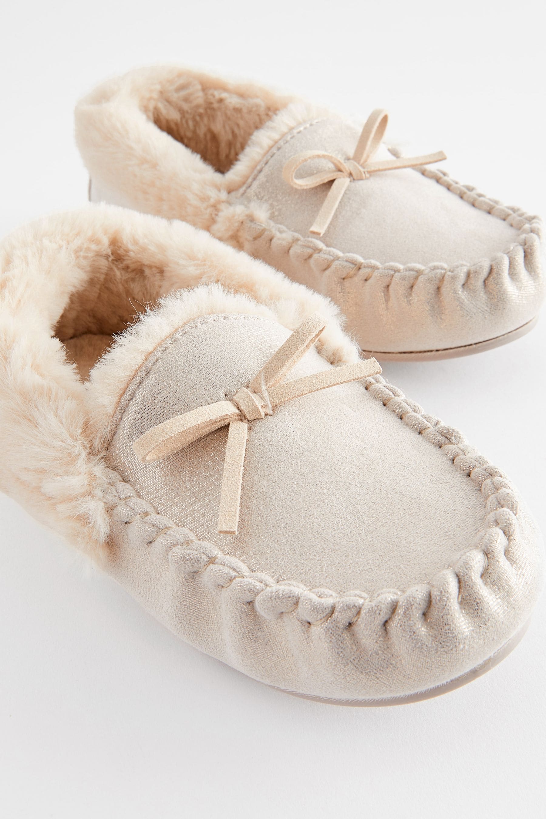 Champagne Gold Warm Lined Moccasin Slippers