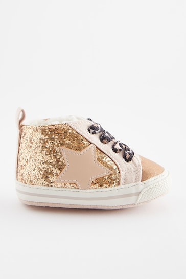 Gold Glitter High Top Baby Trainers (0-24mths)