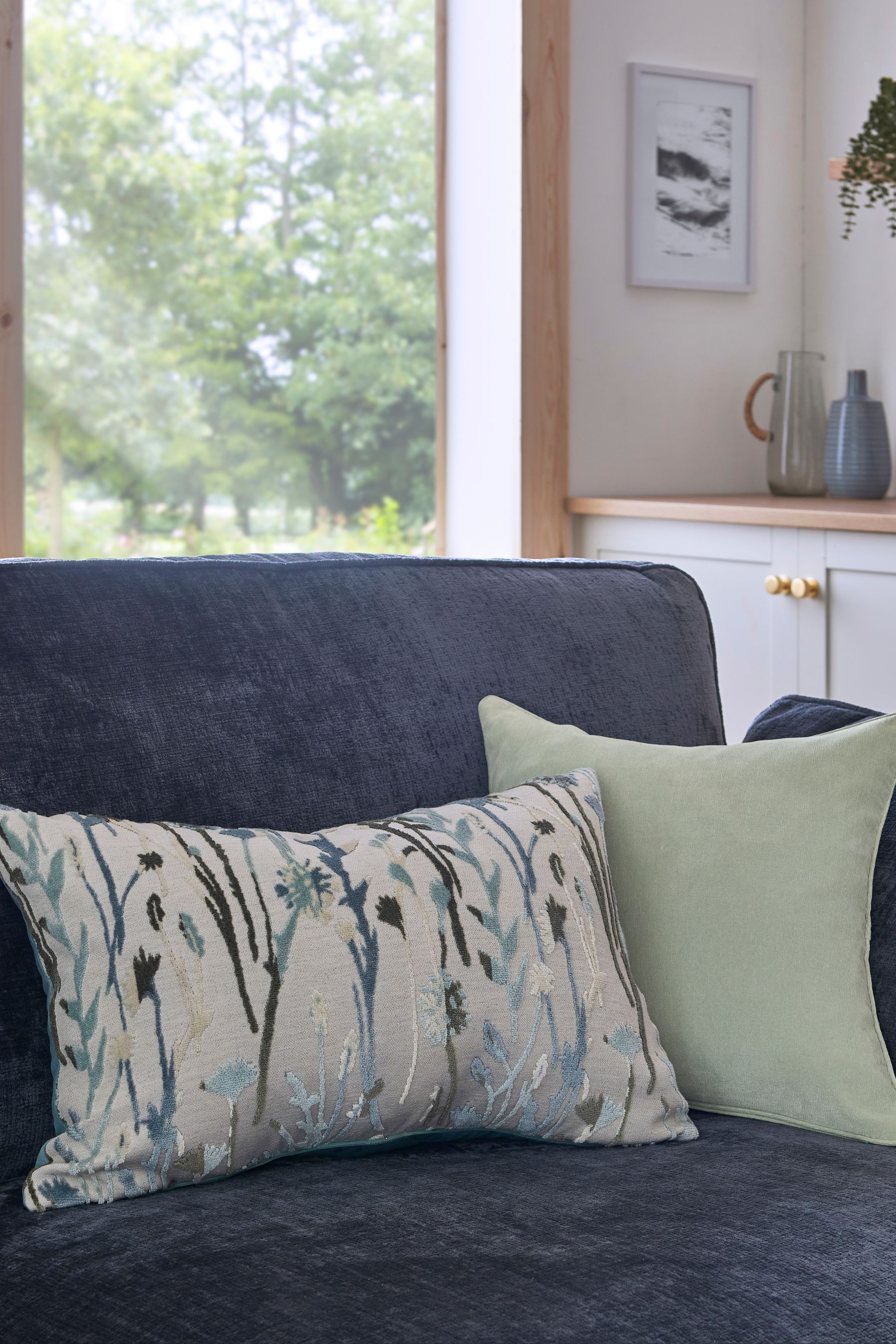 Buy Duck Egg Blue Cut Velvet 40 x 59cm Floral Cushion from the