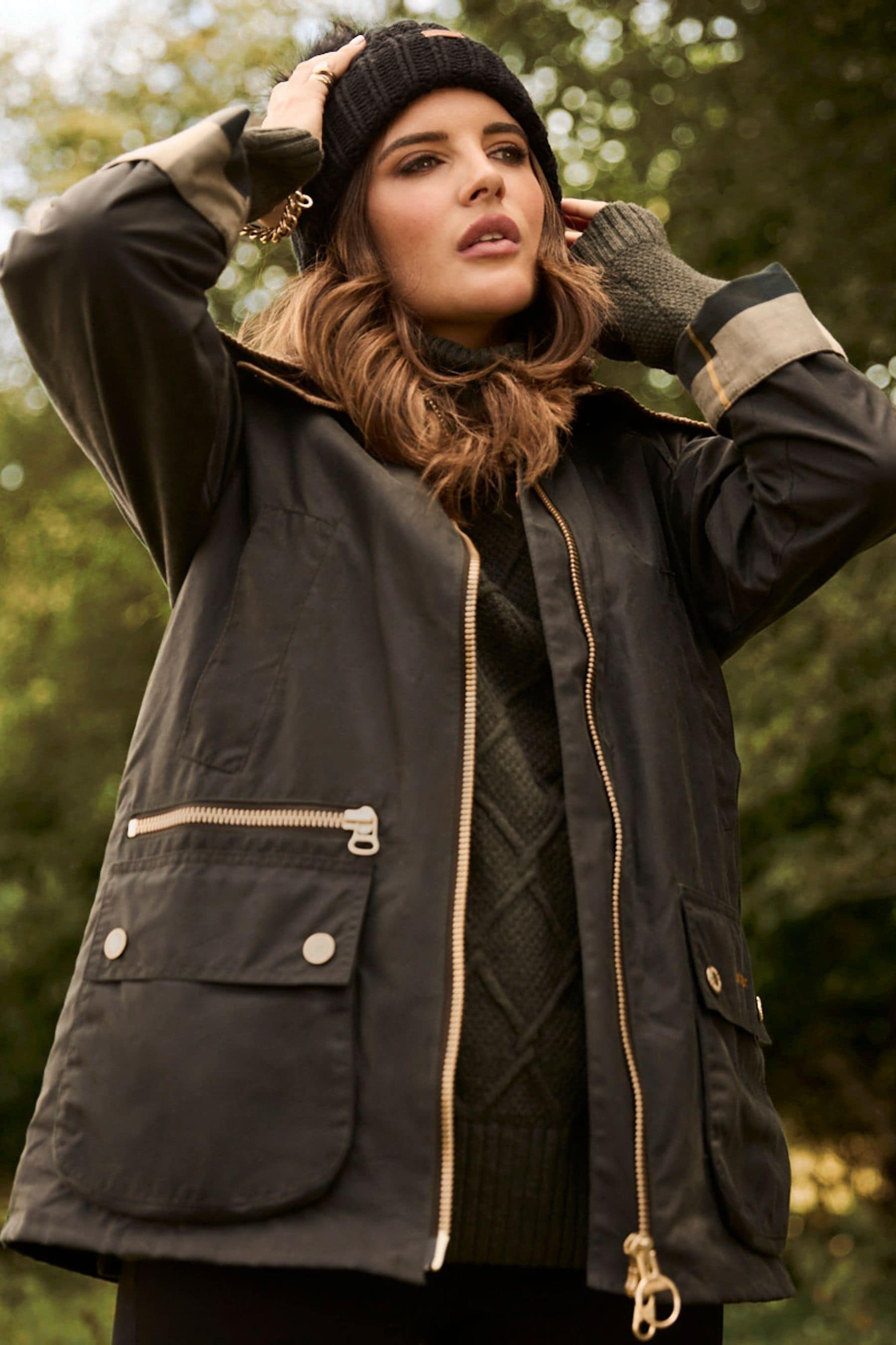 Barbour Khaki Green Burne Cape Jumper