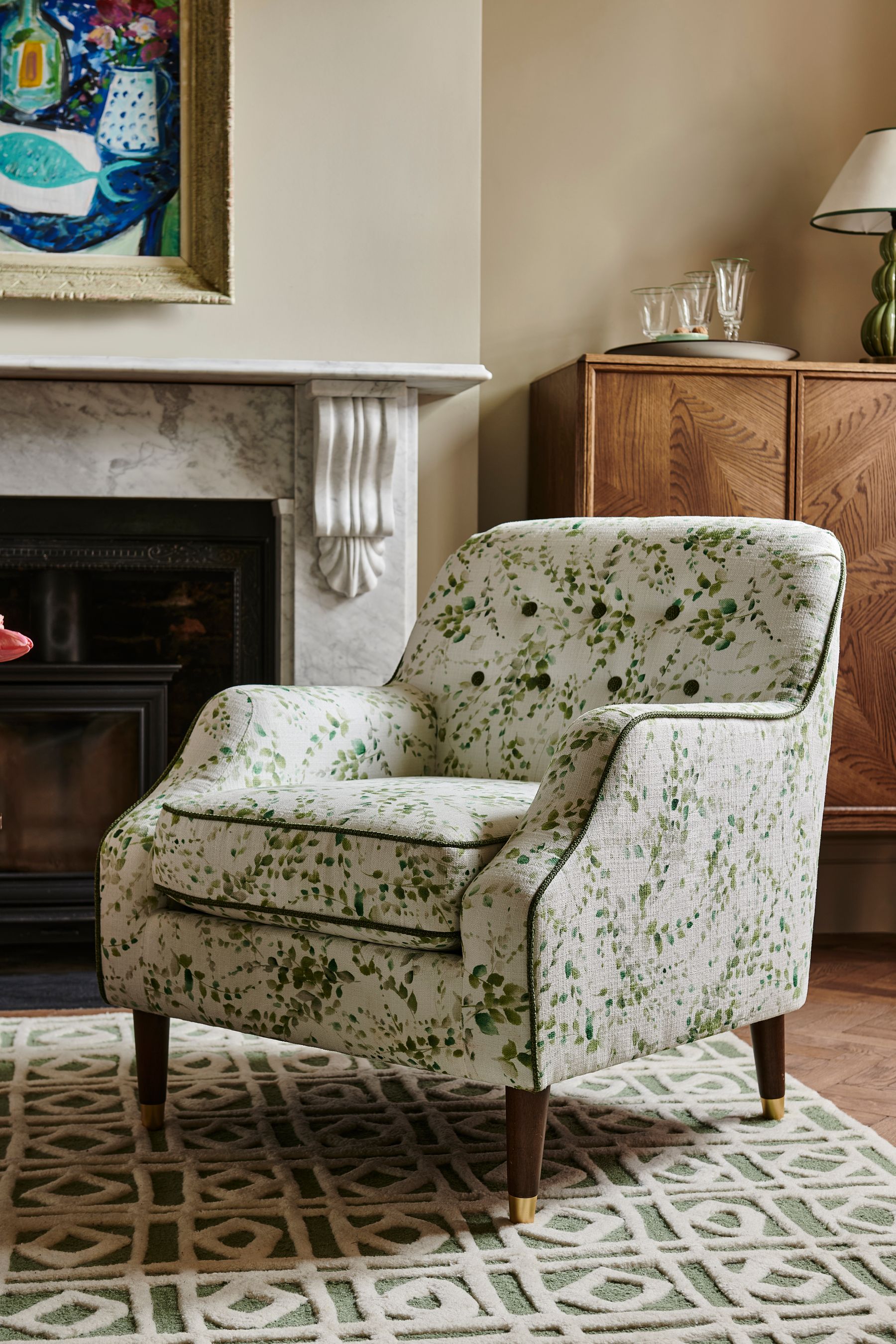 Buy Nina Campbell Springtime Leaves Green Walton Chair from the