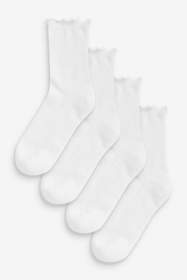 Buy White Frill Top Cushion Sole Ankle Socks 4 Pack from the Next UK ...